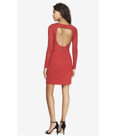 Express Lace Cutout Back Sheath Dress Red In Red Lyst