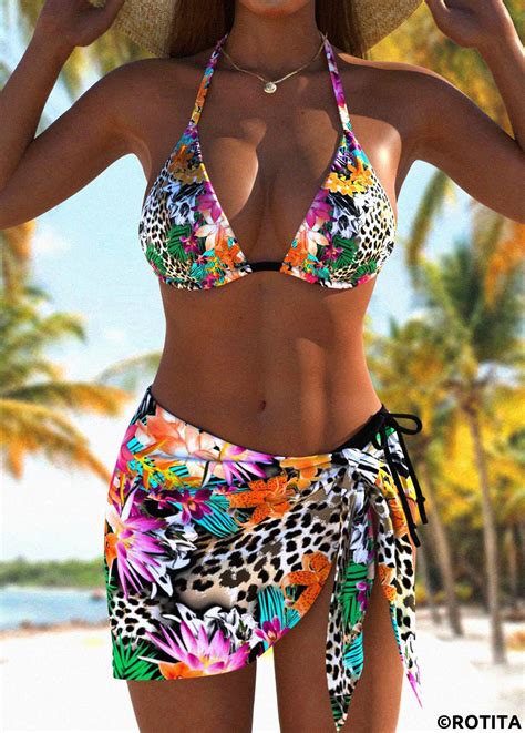 Rotita Tie Multi Color Floral Print Bikini Set Rotita Usd
