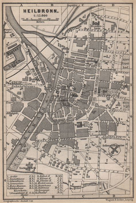 Heilbronn Antique Town City Stadtplan Baden W Rttemberg Karte Old Map