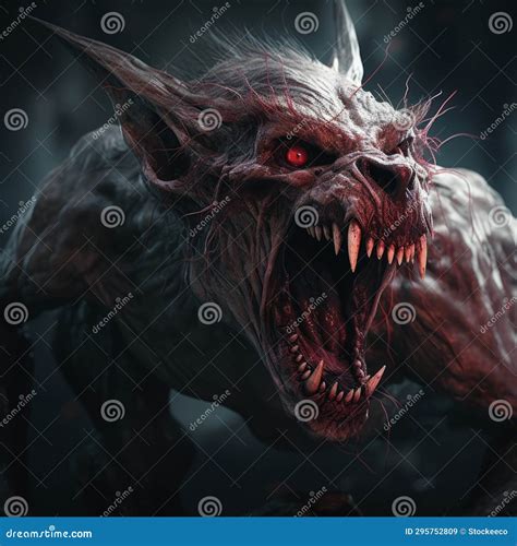 Nightmarish Vampire Creature A Vray Tracing Demon With Sharp Teeth