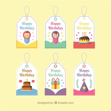 Free Vector Pack Of Happy Birthday Labels