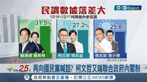 最新民調曝光 盜影片衝聲量 網紅籲 返鄉投票 被印挺柯 柯 誰做誰負責 再向國民黨喊話 柯文哲又端聯合政府內閣制｜記者 廖品鈞 黃澄柏｜【台灣要聞】20231219｜三立inews