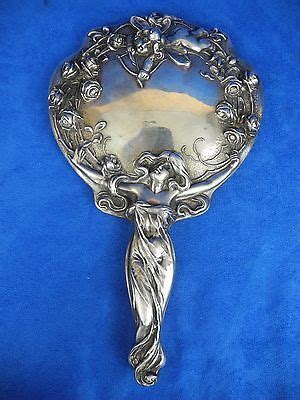 Sterling Art Nouveau Victorian Hand Mirror Figural Lady Cupid