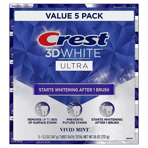 Crest 3D White Ultra Whitening Toothpaste Vivid Mint 5 2 Oz 5 Pk