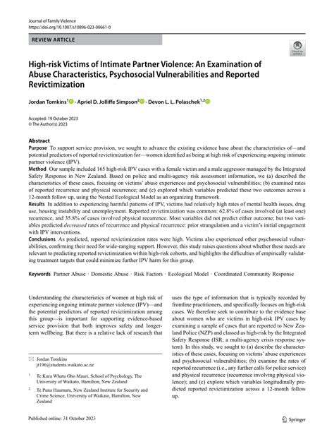 Pdf High Risk Victims Of Intimate Partner Violence An Examination Of