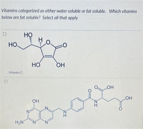 Solved Vitamins Categorized As Either Water Soluble Or Fat Chegg