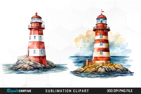 Watercolor Lighthouses Illustration Png Graphic By Regulrcrative · Creative Fabrica