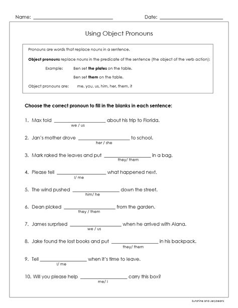 Subject And Object Pronouns 3 Worksheets Grades 3 4 Ccss Made By