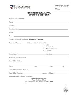 Fillable Online Su Omicron Delta Kappa Lifetime Dues Form Su Fax