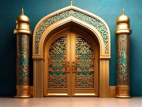 Premium Photo Gate Entrance Islamic Ornament Gold Texture For