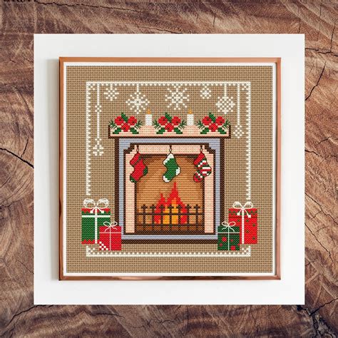 Christmas Fireplaces Cross Stitch Winter Holiday Pattern Pdf Festive