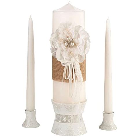 Lillian Rose Rustic Burlap Lace Wedding Unity Candle Set Check Out