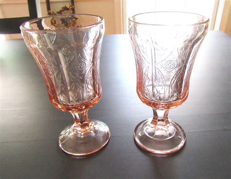 Vintage Pink Depression Glass Recollection Water Goblets Set Of 2