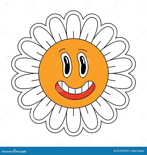 Hippie Chamomile Smiley Character Funky Design Retro Daisy Mascot