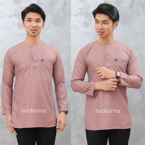 Kurta Slim Fit Teluk Belanga Pink Belacan Kurta Salmon Pink Kurta Warna