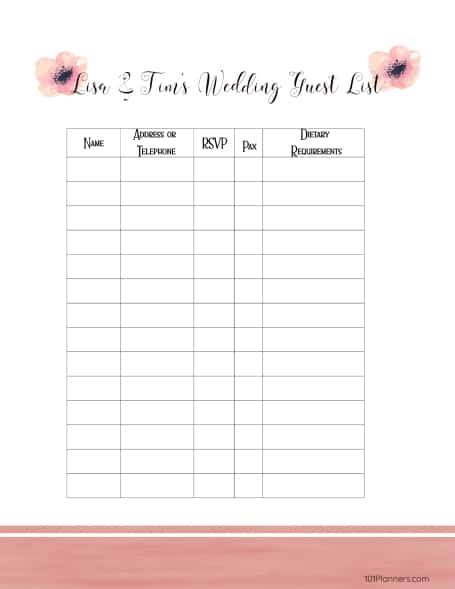 Free Printable Guest List Template Customize Online