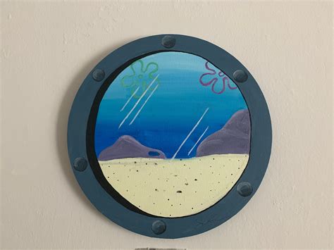 Spongebob Squarepants Porthole Handmade Porthole Painting Bikini Bottom Painting Quirky Wall