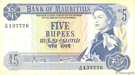 5 Rupees MAURITIUS 1967 P 30c B63 1075 Banknotes