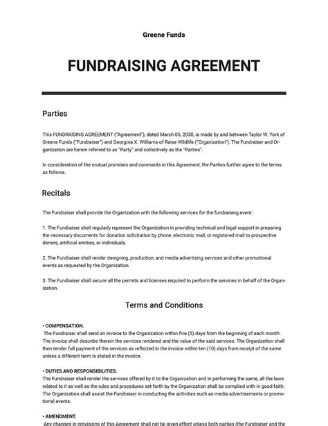 Fundraising Agreement Template Google Docs Word Apple Pages