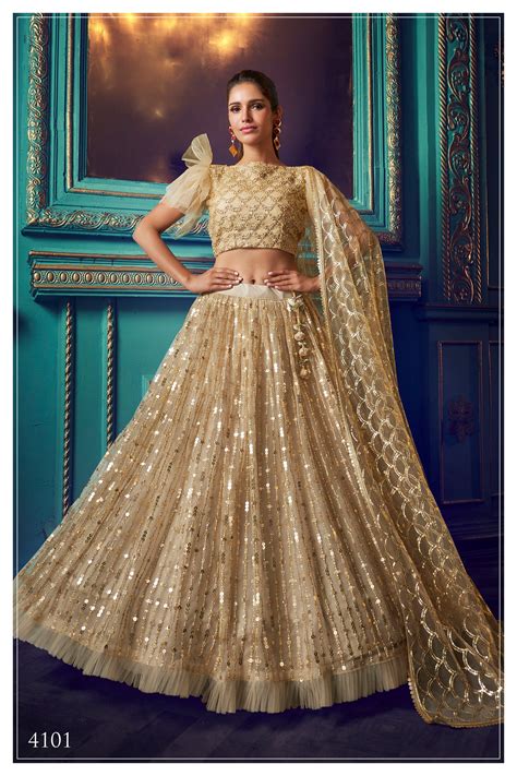 Golden Sequins Soft Net Lehenga Choli With Dupatta It Gives A Etsy In