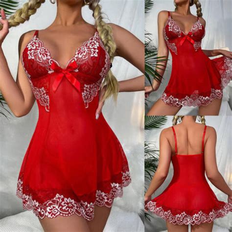 Rote Damen Spitzen Dessous Babydoll Kleid Tr Ger Chemise Nachtw Sche