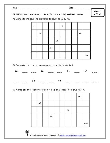 Count To 100 By 1s And 10s Worksheet For 1st 2nd Grade Lesson Planet