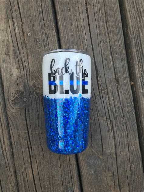 Back The Blue Thin Blue Line Flag Glitter Tumbler Law Enforcement Wife