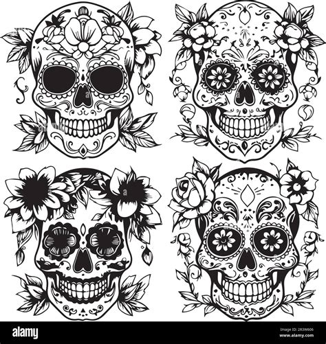 A Set Of Dead Silhouette Skull Vector Illustrations Stock Vector Image