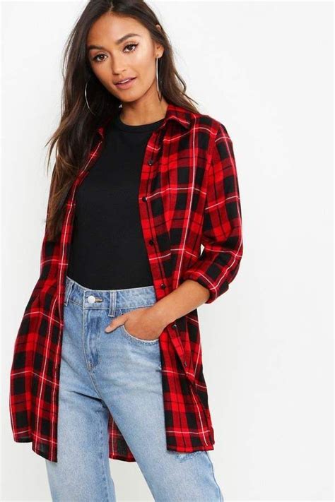 Womens Red And Black Plaid Shirt