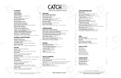 Menu at Catch 35 Naperville steakhouse, Naperville