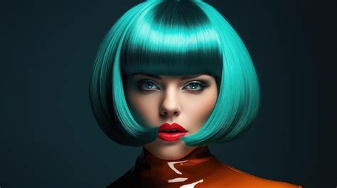 Premium AI Image | a woman with blue hair and red lipstick