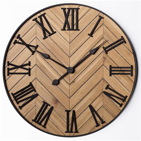 Large Wall Clock Round Silent Metal Wood Large Clock