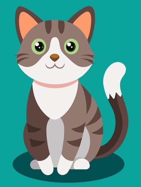 Un Gato De Dibujos Animados Con Ojos Verdes Y Un Collar Rosa Vector