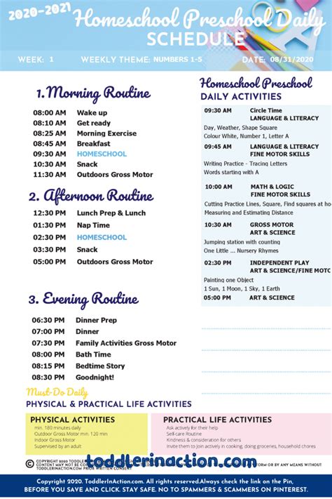 Preschool Homeschool Schedule Printable