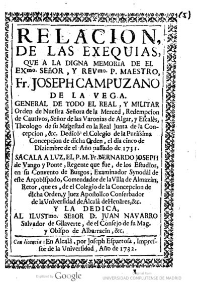 Relacion De Las Exequias Que A La Digna Memoria De Fr Joseph