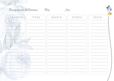 Planner Professor Floral Rosas Azuis Planejamento Da Semana Fazendo A