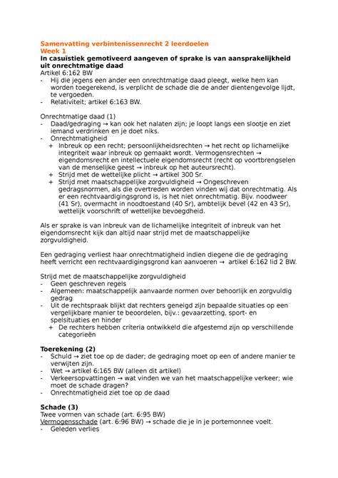 Leerdoelen Verbintenissenrecht Samenvatting Verbintenissenrecht