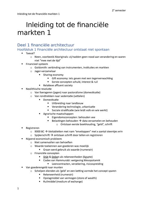 Samenvatting Inleiding tot de financiële markten 1 Inleiding tot de