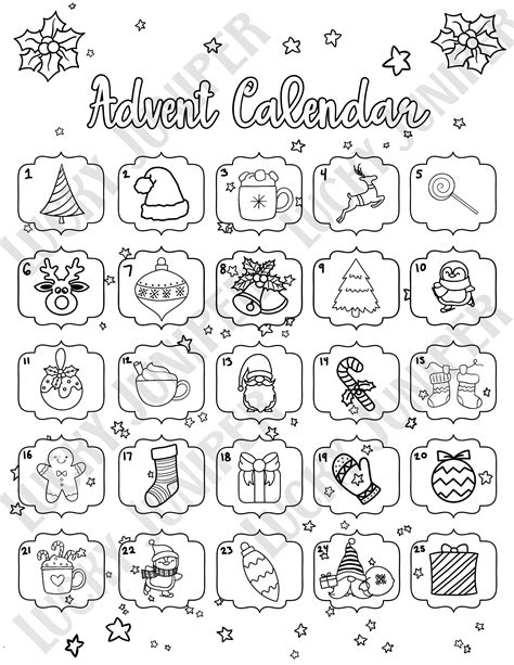 Advent Calendar Printable Coloring Pages Christmas Countdown Holiday Etsy