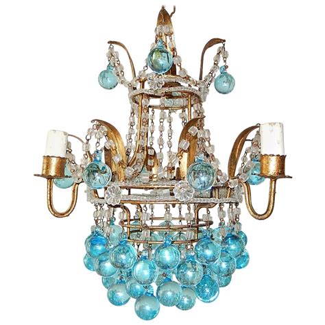 French Aqua Blue Balls And Drops Crystal Chandelier Circa 1920 At