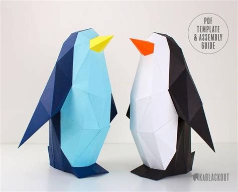 Penguin Papercraft Template DIY Low Poly Paper Penguin PDF Printable