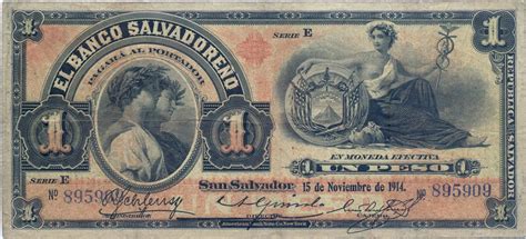 El Salvador Peso Banknote Banco Salvadore O Issue