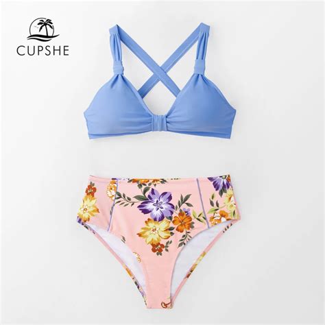 Aliexpress Buy CUPSHE Sweet Solid And Floral Knotted Bikini Sets