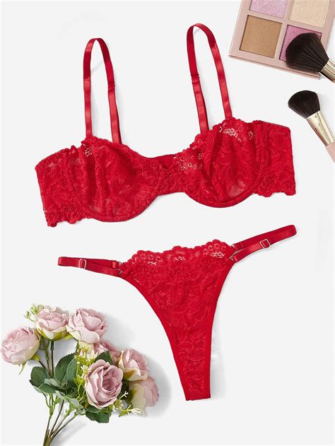 Classic Sexy Floral Lace Underwire Lingerie Set Shein Usa