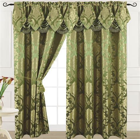 Luxury Jacquard Curtain Panel With Attached Waterfall Valance 54 By 84