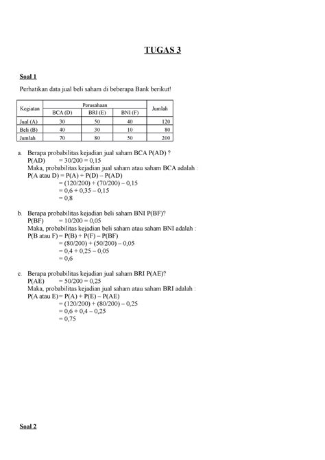 Tugas Statistika Ekonomi Tugas Soal Perhatikan Data Jual Beli