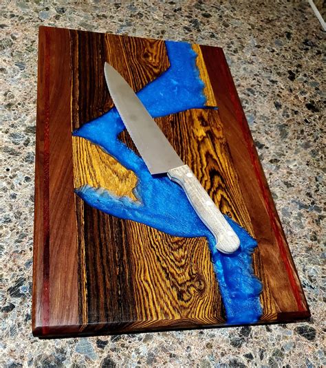 Handcrafted Exotic Wood And Epoxy Resin Cutting Board Bocote Etsy