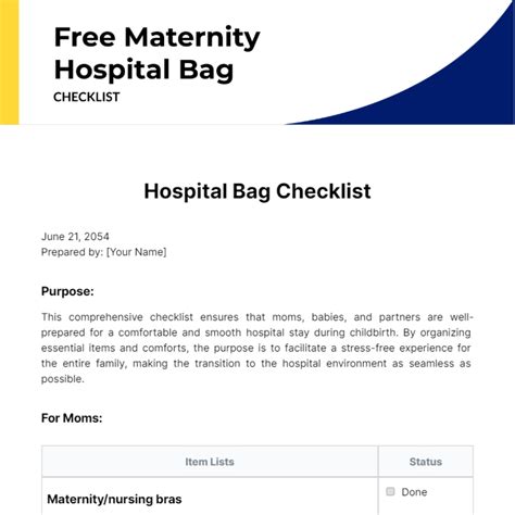 Free Maternity Hospital Bag Checklist Template - Edit Online & Download ...