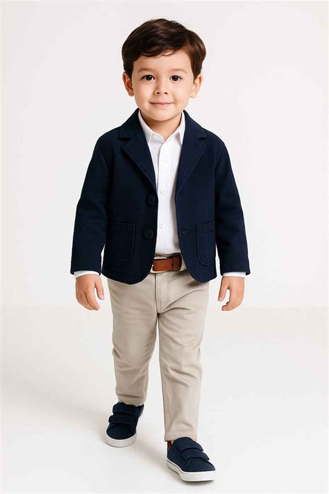 Conjunto Social Infantil Calça Nude Camisa Branca e Blazer Azul