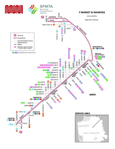 F Market Wharves Streetcar Route Sf Muni Sf Bay Transit